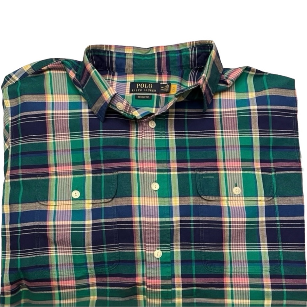Mens polo by ralph lauren Plaid Oxford Shirt XXL Classic Fit 2XL BLUE GREEN PINK
